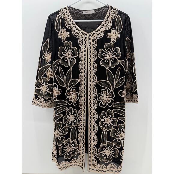 Simply Couture Embroidered Sheer Black & Cream Top - Picture 1 of 4